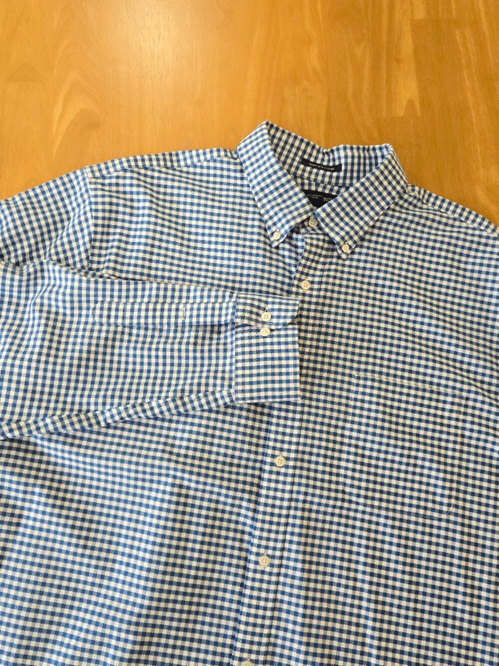 Lands' End Mens Tall Supima No Iron Oxford Gingham Check Blue White 18.5-37 NWOT
